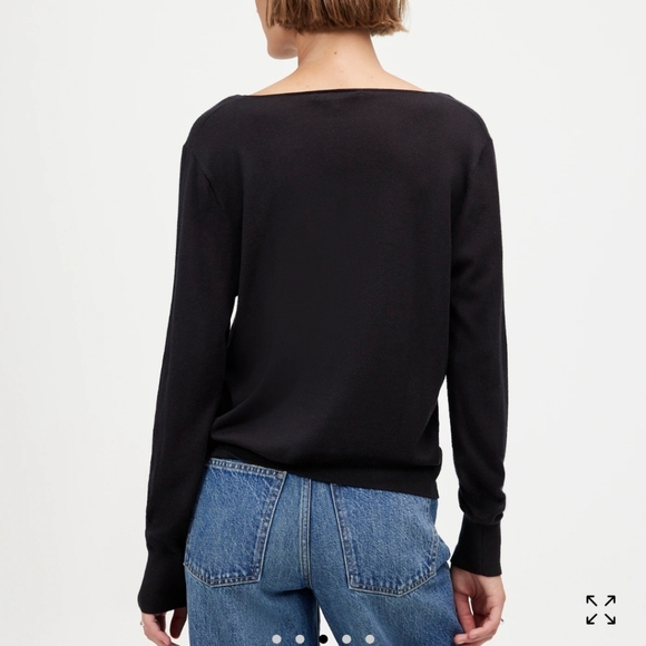 Madewell Merino Wool-Silk Blend V-Neck Sweater NT597 Size L Black - Picture 2 of 8